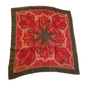 Vintage Ellen Tracy Silk Scarf Red Orange Paisley 34” Square Quiet Luxury